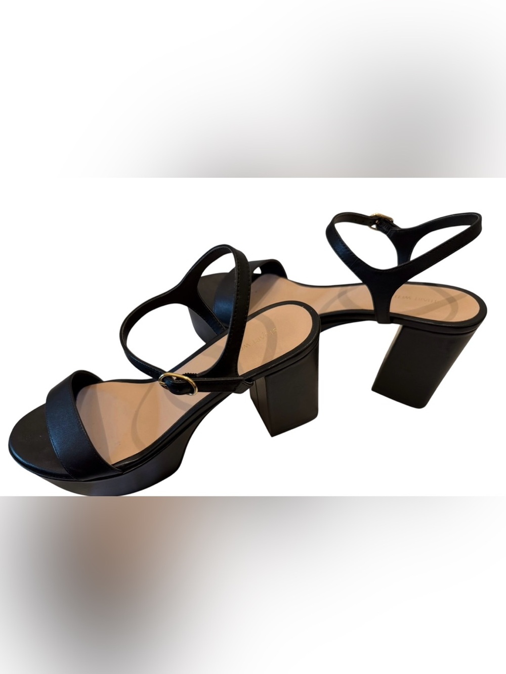 Stuart Weitzman Black Ankle-Strap Platform Block Heel Sandals